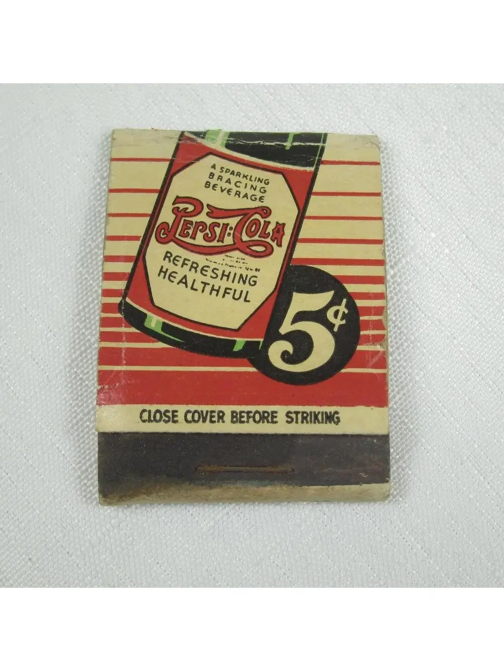 Vintage 1930s Matchbook Cover Pepsi Cola Double Dot Green Bottle Bigger Better